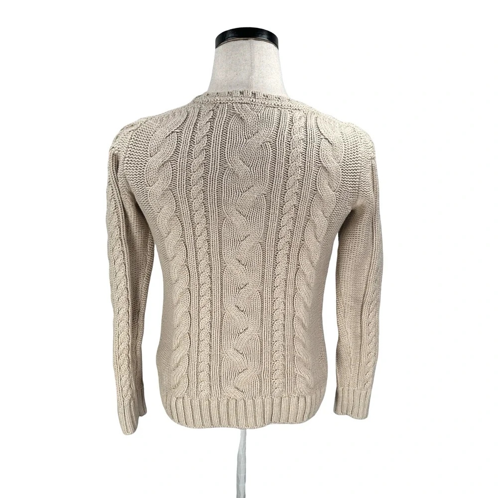 LL Bean Cable‎ Knit Sweater Women’s Medium Beige Tan Cotton Long Sleeve Pullover